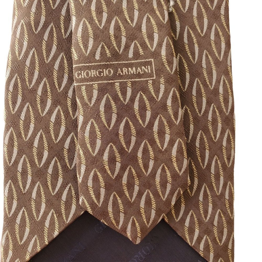 VTG Giorgio Armani Cravette Brown Silk Tie 4" Wide Oval Geometric Pattern Mens